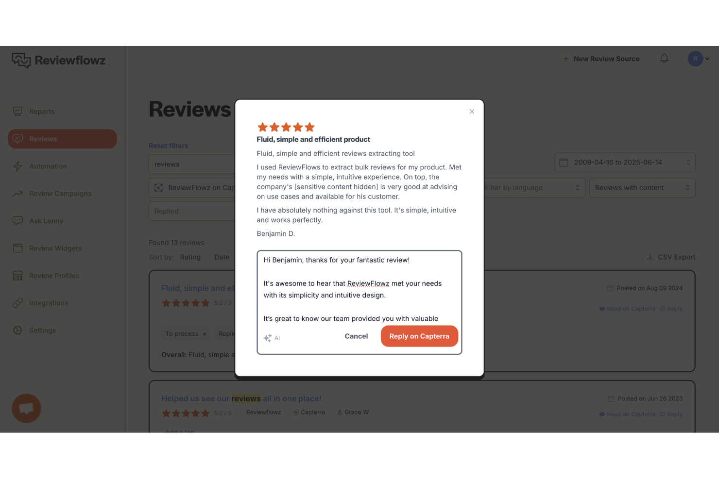 ReviewFlowz screenshot - 10 Mejores Programas de Gestión de Opiniones de Clientes de 2026