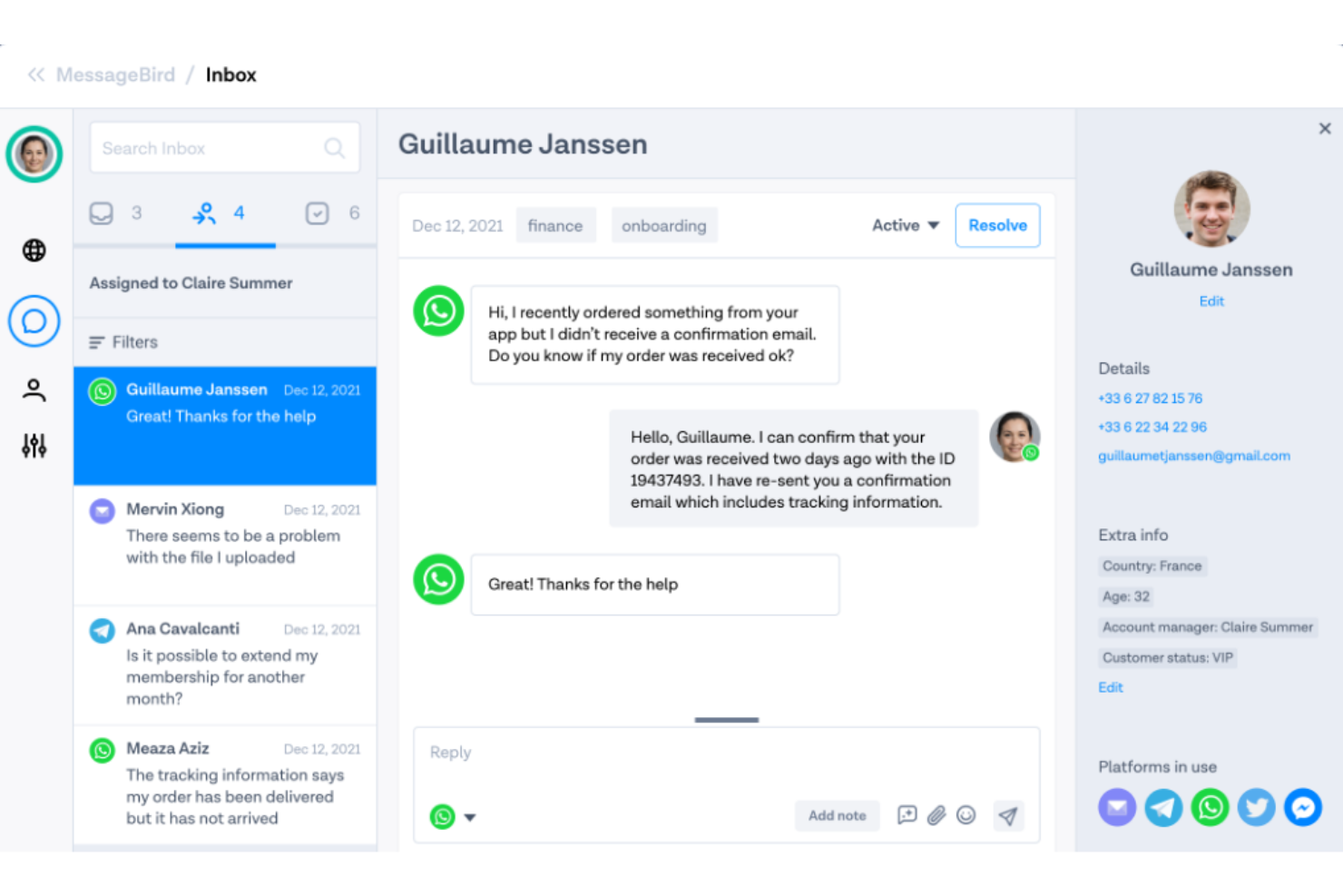 MessageBird screenshot - 10 Migliori piattaforme di messaggistica per clienti per team nel 2026