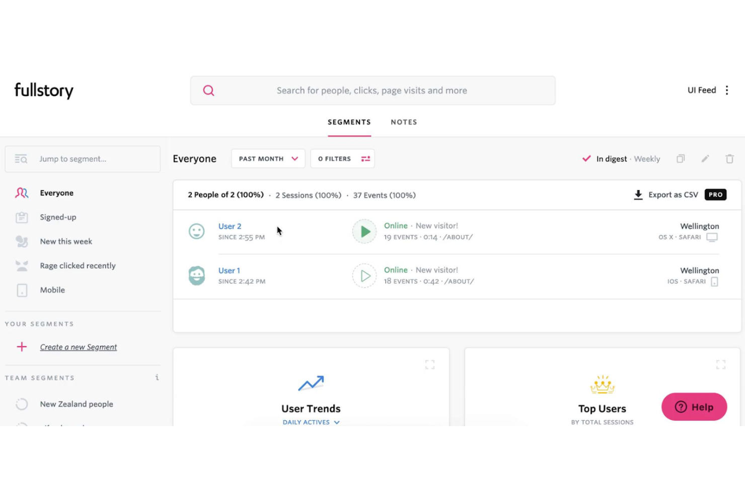 Fullstory screenshot - 10 migliori piattaforme per registrare le sessioni recensite nel 2026