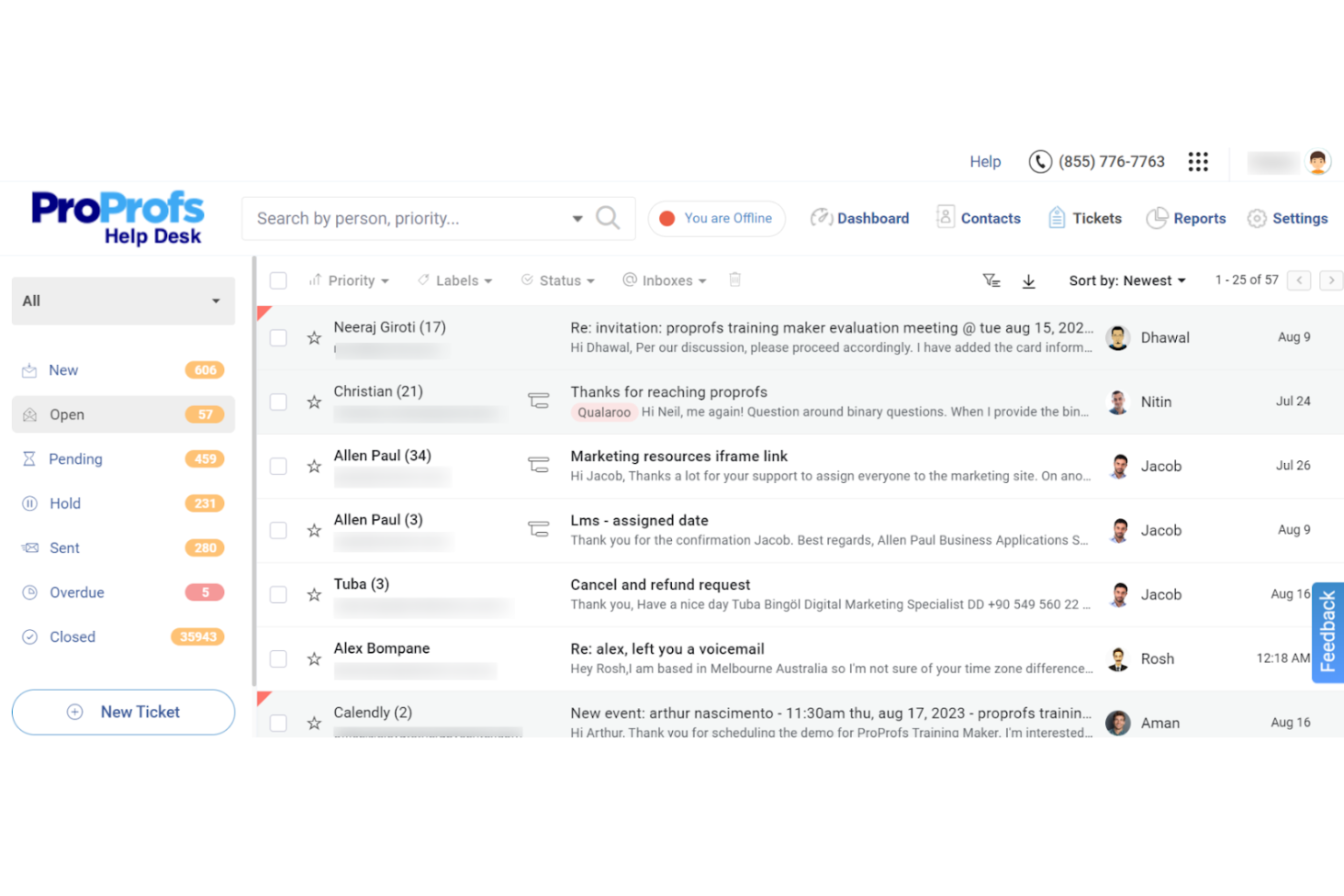 ProProfs Help Desk screenshot - 10 mejores herramientas de gestión de interacciones con clientes para 2026