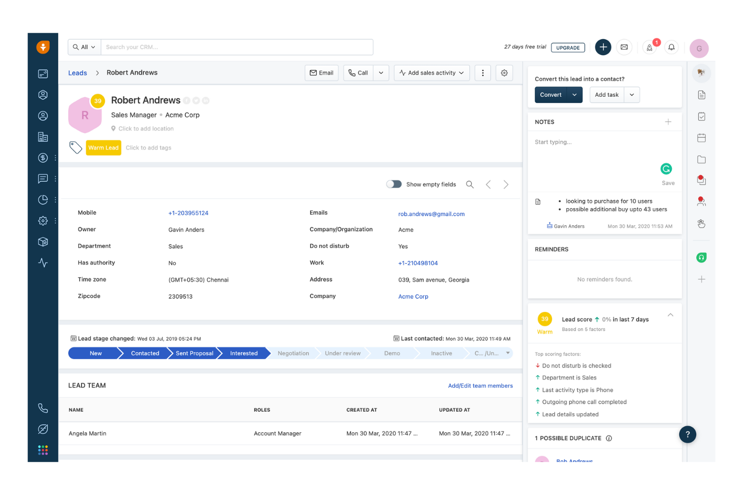 Freshsales screenshot - Le 10 migliori alternative a Keap recensite nel 2026