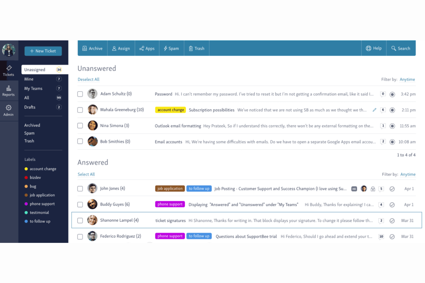 SupportBee screenshot - 10 Mejores Alternativas a osTicket Analizadas en 2026