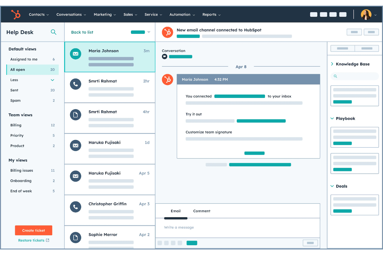 HubSpot Service Hub screenshot - 10 migliori soluzioni di help desk automatizzato recensite nel 2026