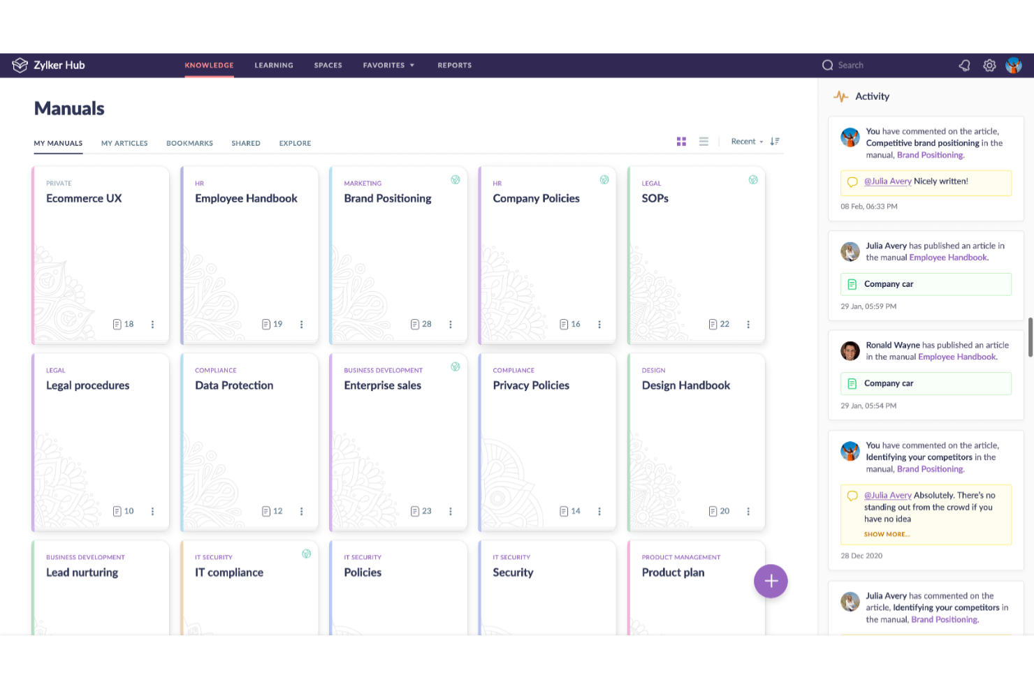 Zoho Learn screenshot - 10 migliori software gratuiti per basi di conoscenza recensiti nel 2026