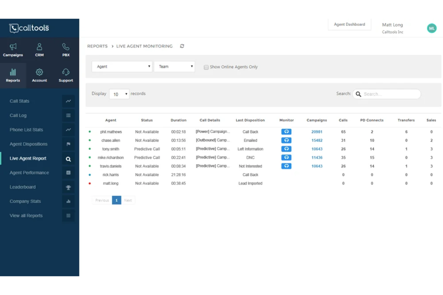 CallTools screenshot - Le 10 migliori soluzioni software VoIP per call center recensite nel 2026