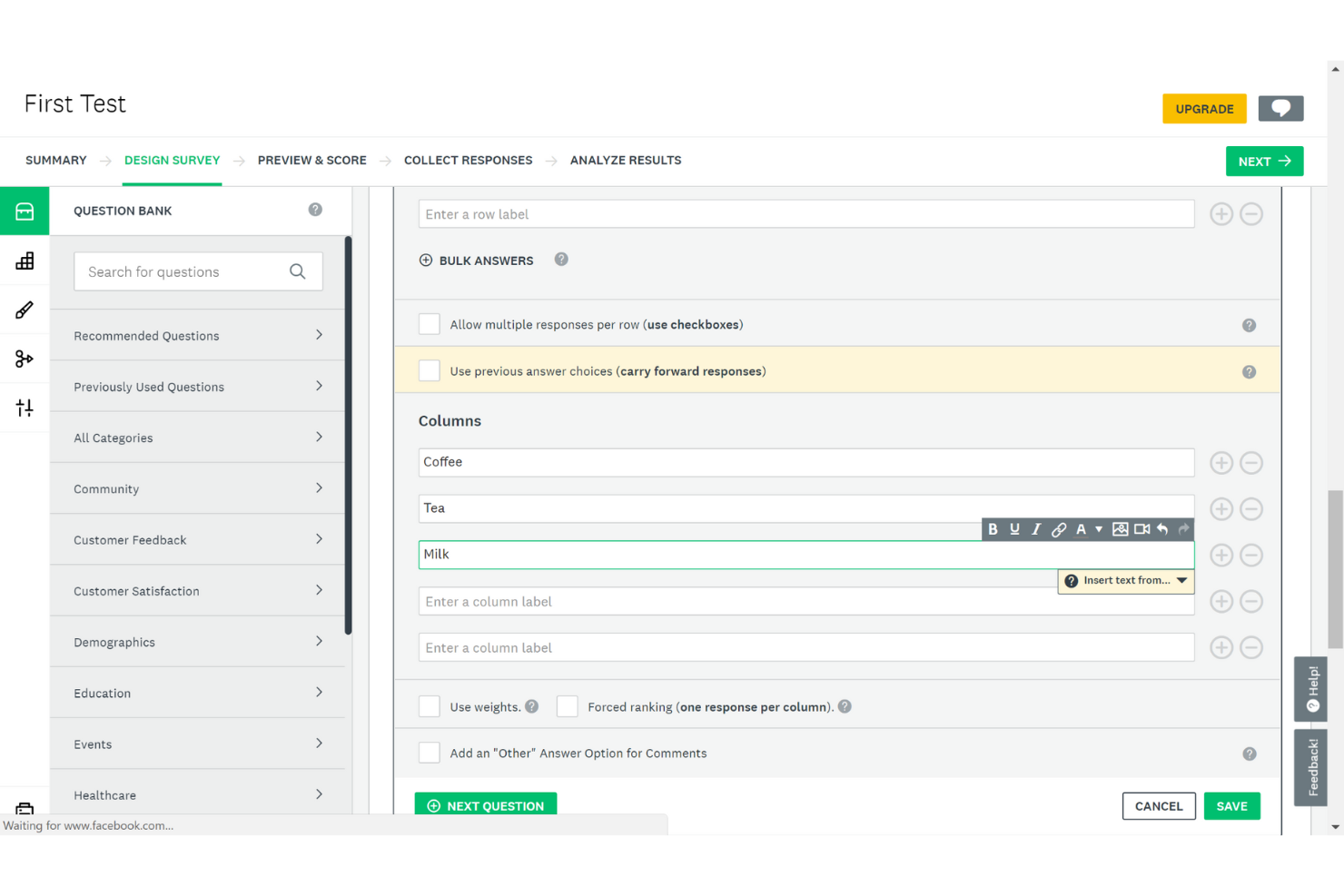 SurveyMonkey screenshot - 10 migliori creatori di moduli del 2026: recensione e confronto