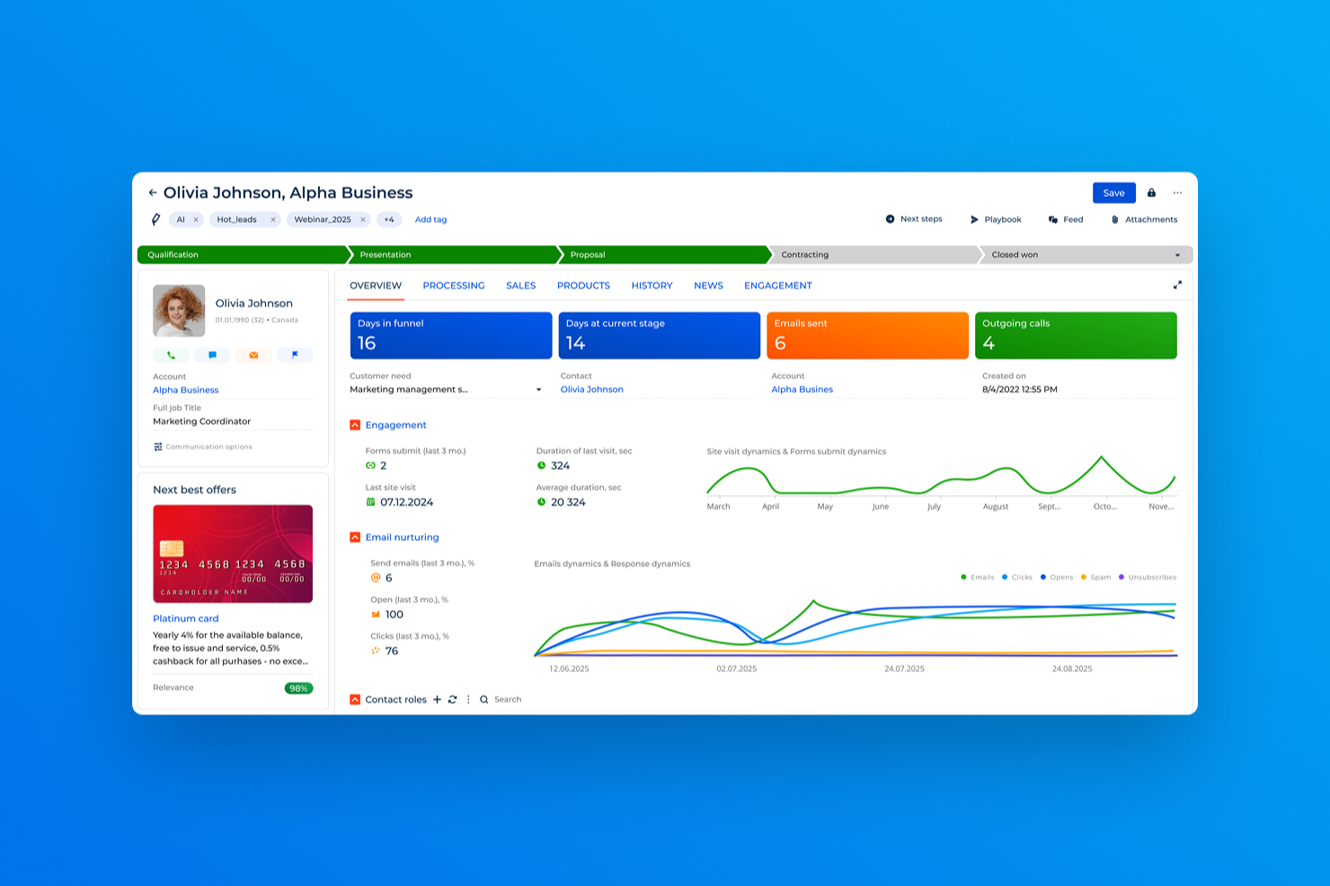 Creatio CRM screenshot - 10 Mejores Plataformas de Compromiso con el Cliente Analizadas para 2026