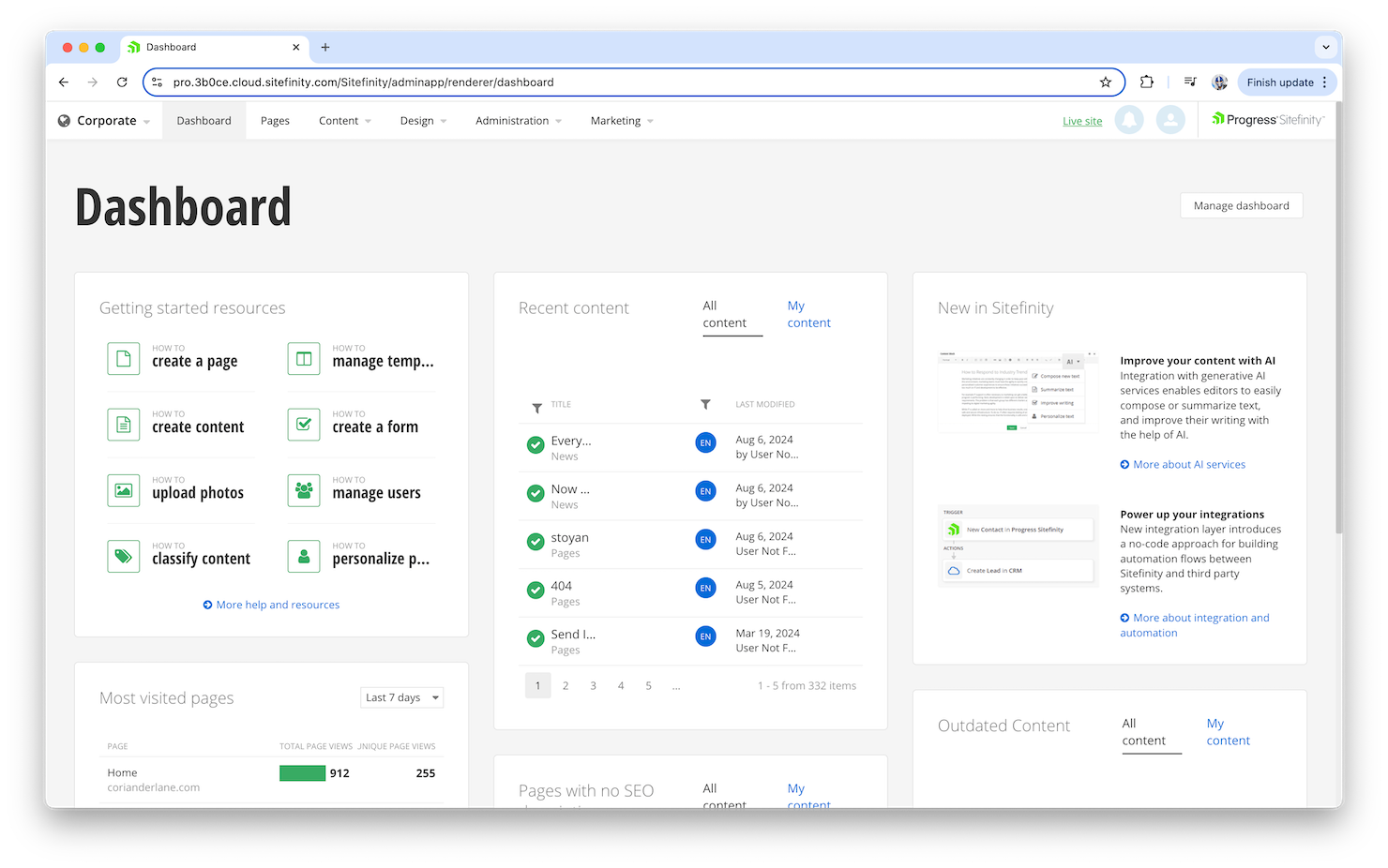 Sitefinity screenshot - 10 Migliori Piattaforme di Esperienza Digitale Recensite per 2026