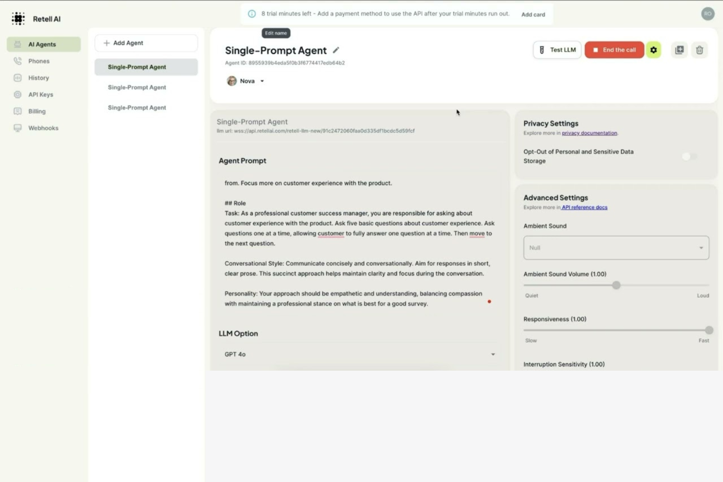 Retell AI screenshot - 10 Mejores Agentes de Llamadas con IA Revisados en 2026