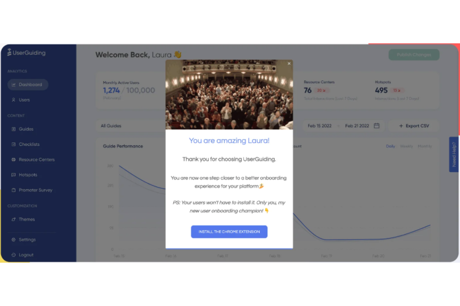 UserGuiding screenshot - 10 Mejores Plataformas de Automatización de Experiencia del Cliente para 2026