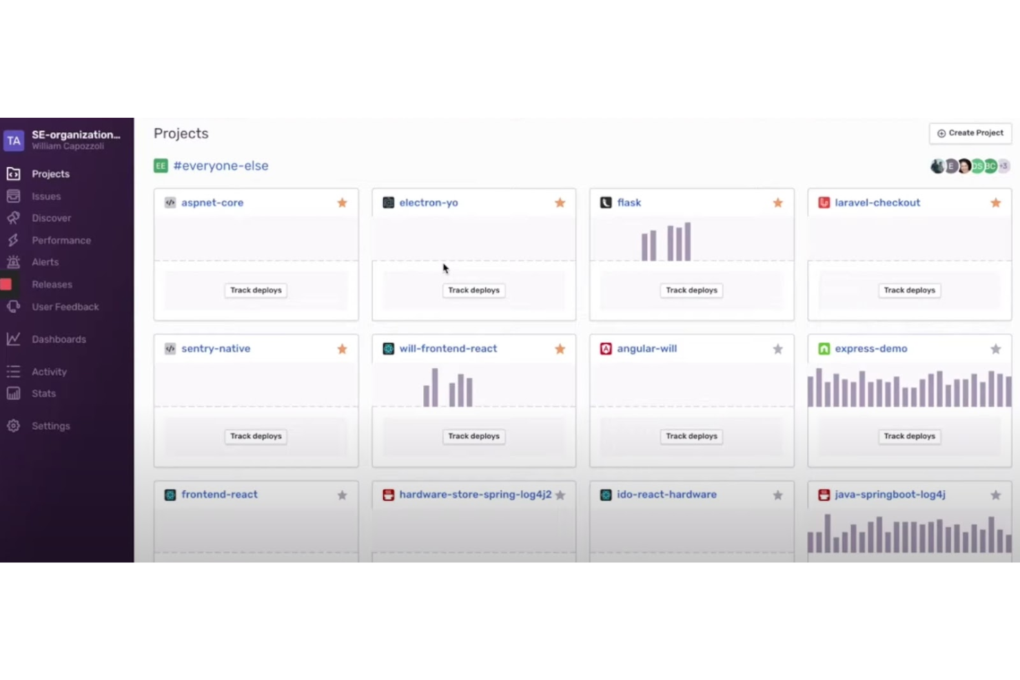 Sentry screenshot - 10 Mejores Programas de Grabación de Sesiones Analizados en 2026
