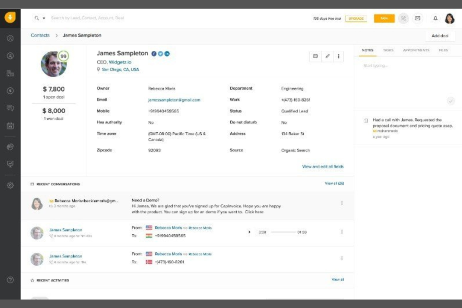 Freshsales screenshot - 10 bästa alternativen till monday CRM för 2026 med de främsta funktionerna