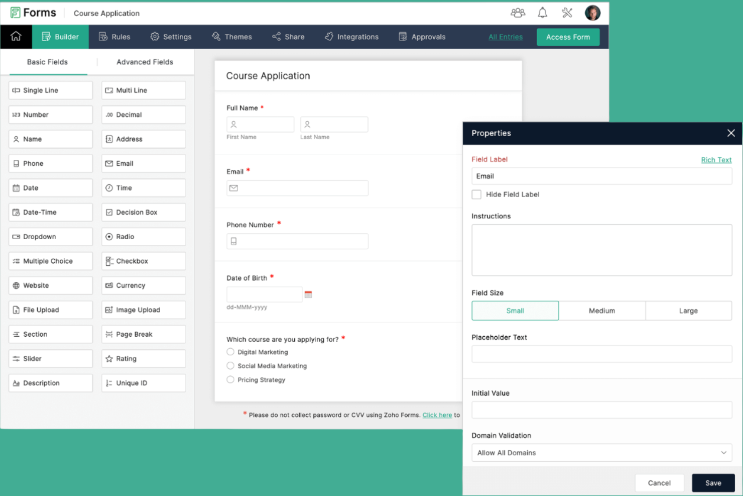 Zoho Forms screenshot - 10 meilleures alternatives à Formstack sélectionnées pour 2026