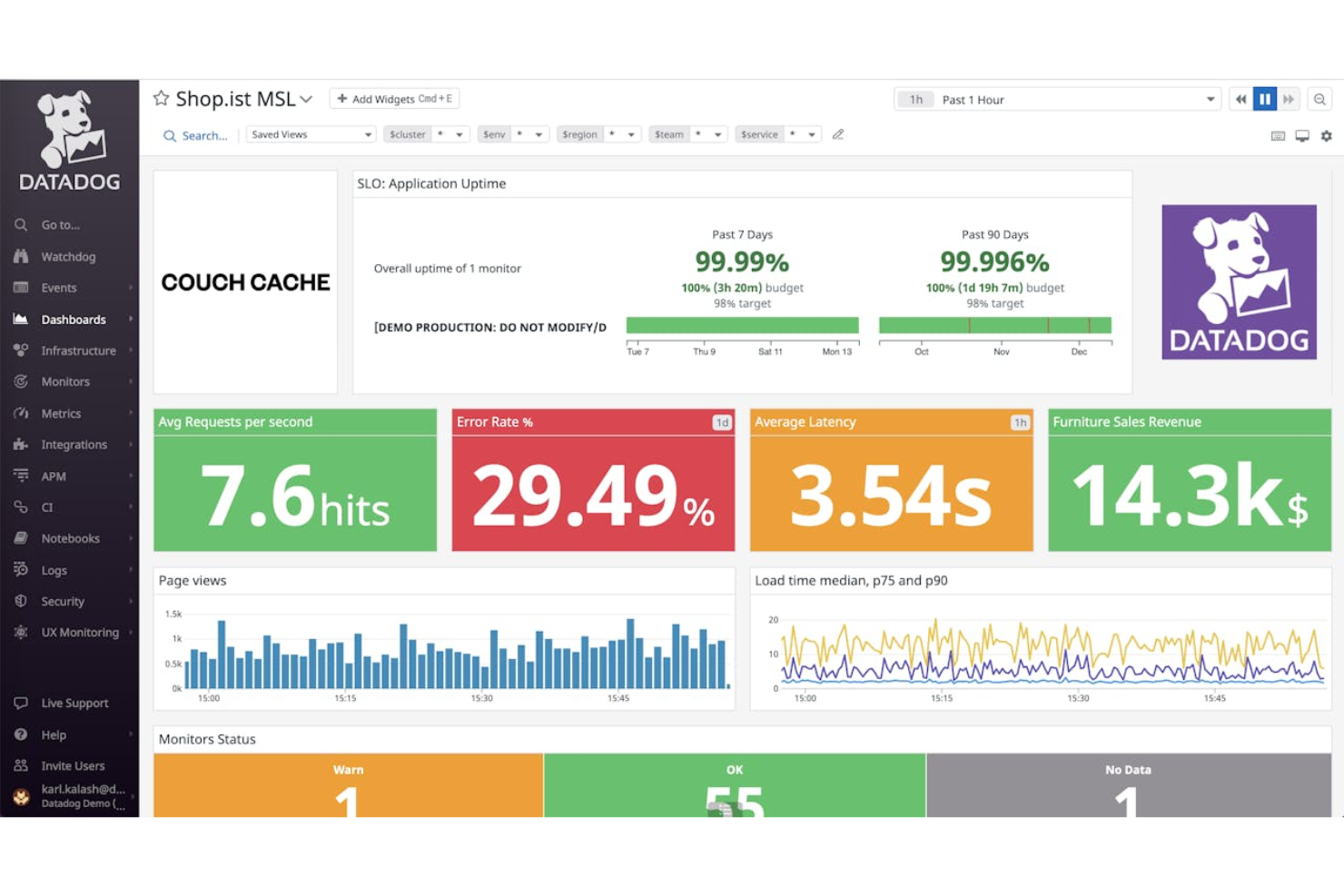 Datadog screenshot - 10 mejores alternativas a Sentry seleccionadas para 2026
