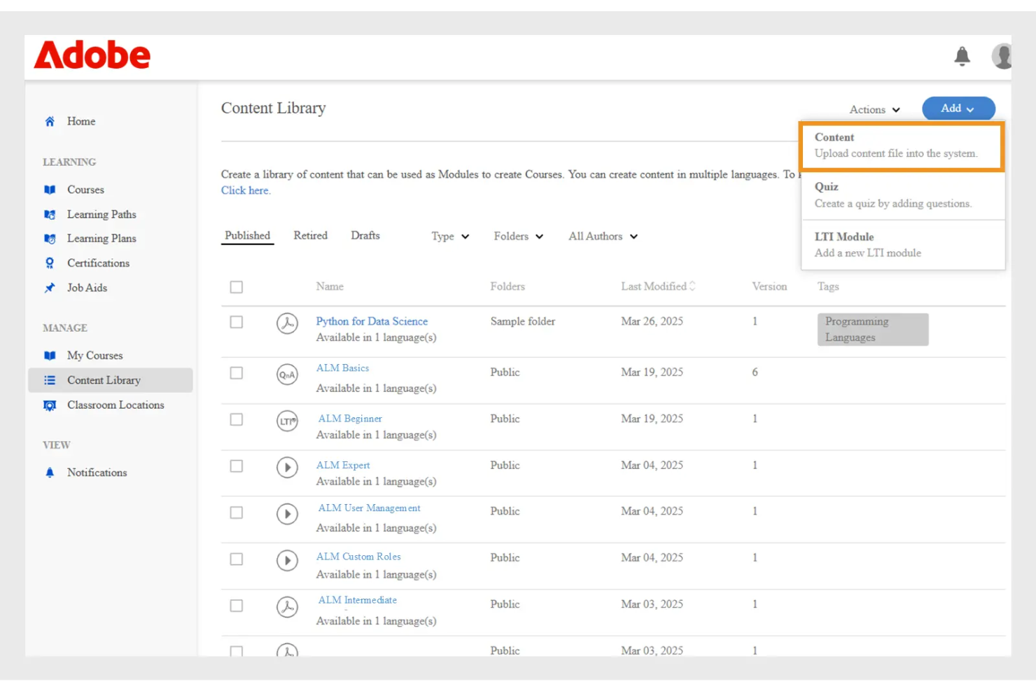 Adobe Learning Manager screenshot - Le 10 migliori alternative a Docebo nel 2026