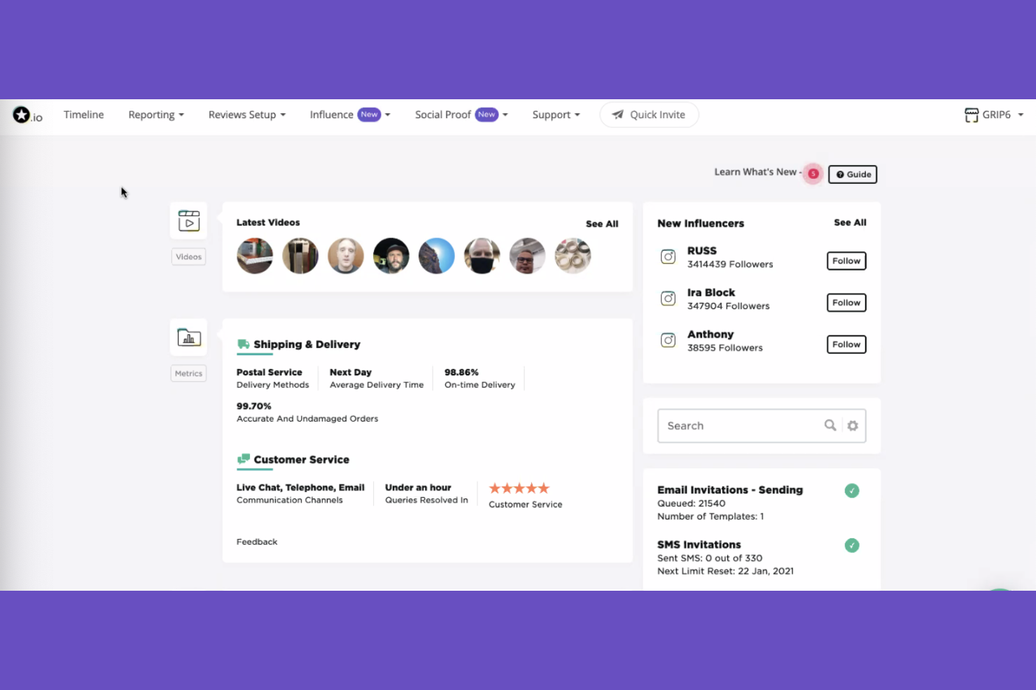 Reviews.io screenshot - 10 migliori alternative a Birdeye scelte per 2026 con funzionalità e usi principali
