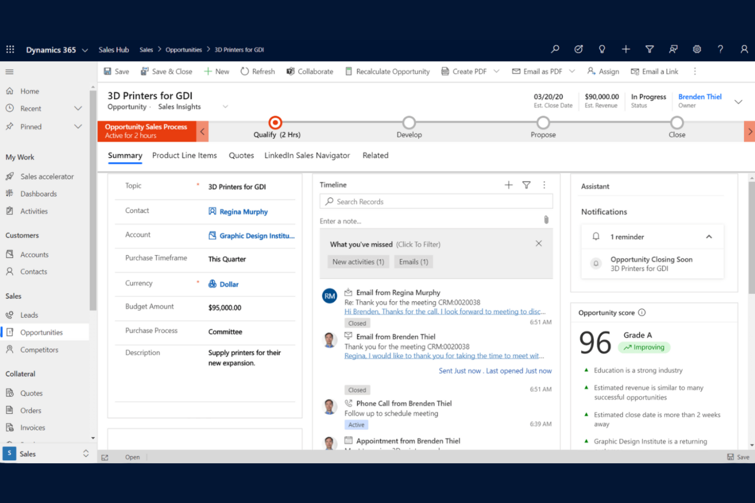 Microsoft Dynamics 365 Sales screenshot - 10 migliori alternative a monday CRM per il 2026 con funzionalità principali