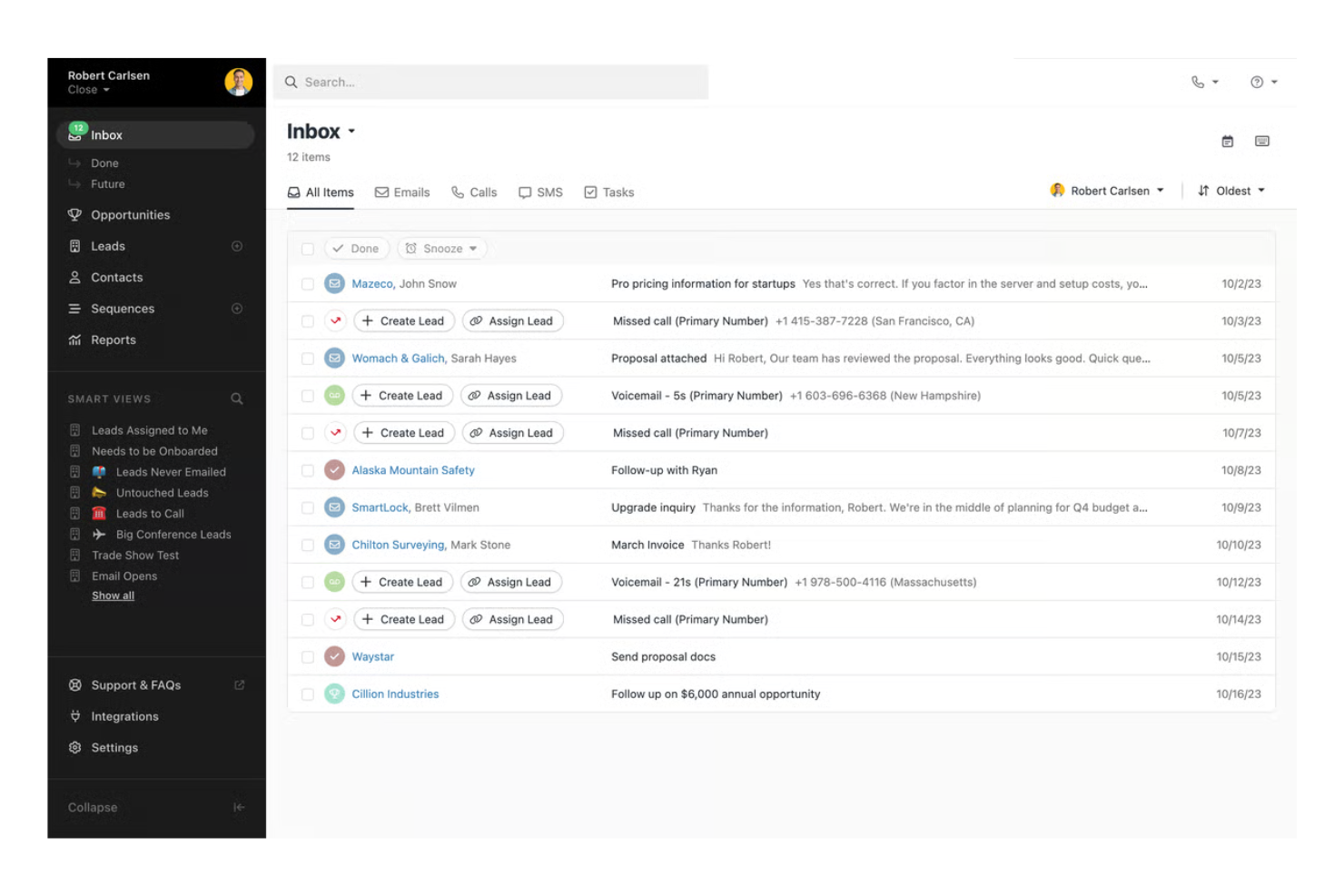 Close screenshot - 22 beste Salesloft-Alternativen im Test 2026