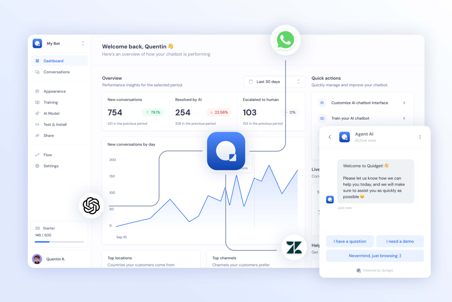 Quidget screenshot - 27 Best AI Customer Support Software in 2026