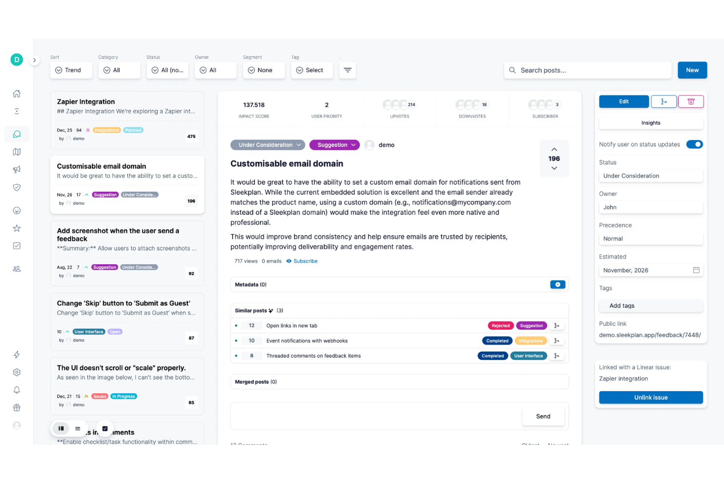 Sleekplan screenshot - 10 Best Canny Alternatives In 2026