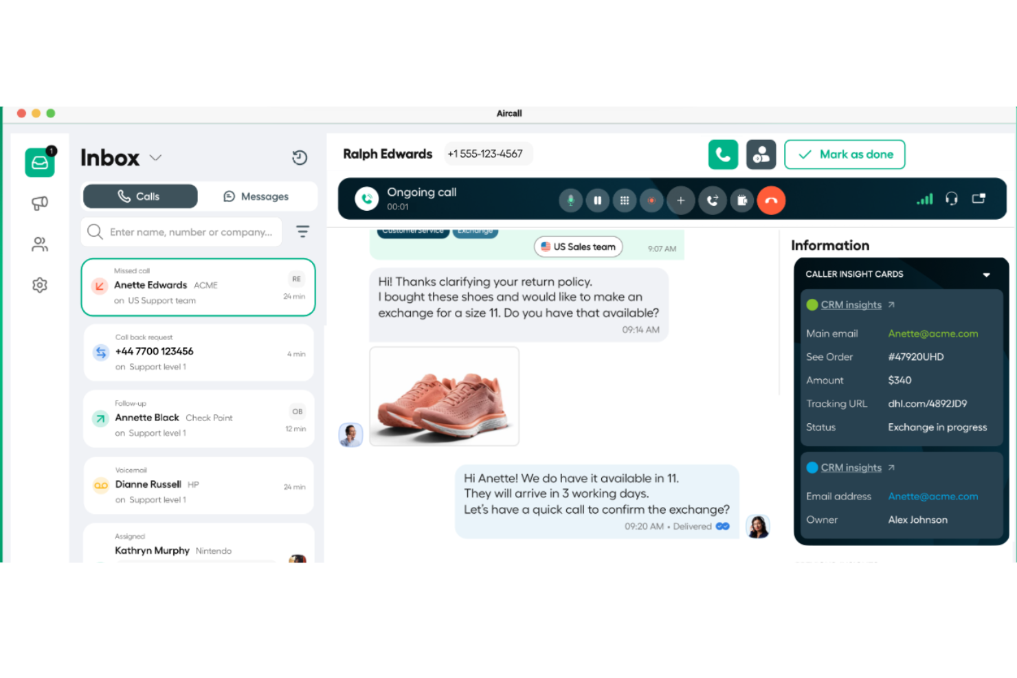 Aircall helps teams manage calls and improve customer support workflows.