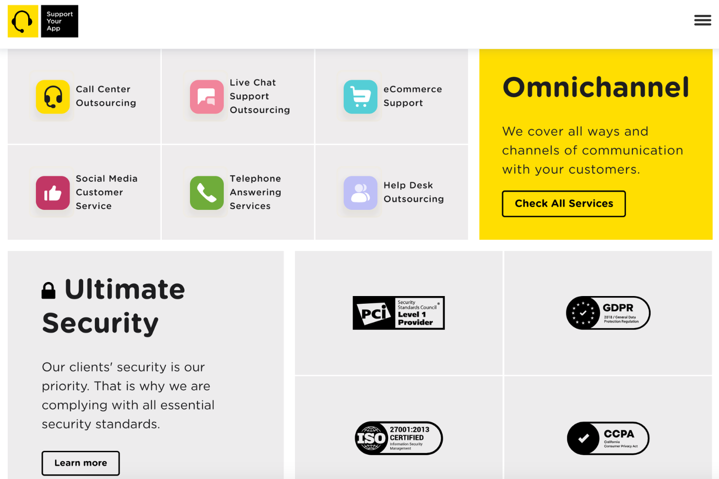 SupportYourApp offers omnichannel customer support services with a focus on security and compliance.