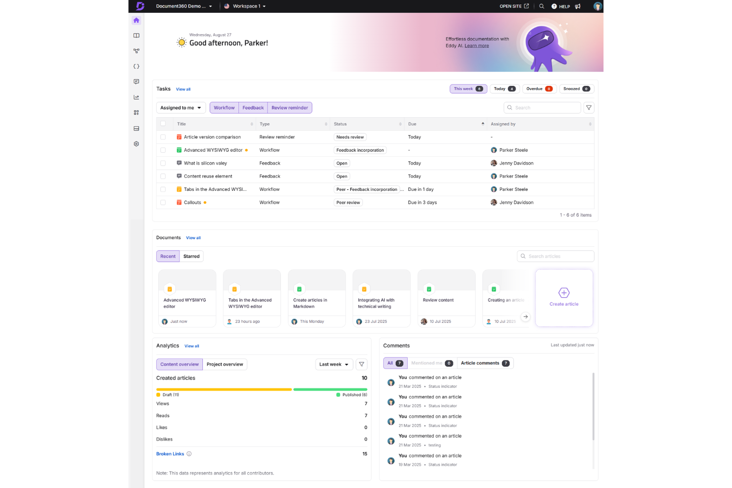 Document360 centralizes knowledge with smart search and easy team documentation.