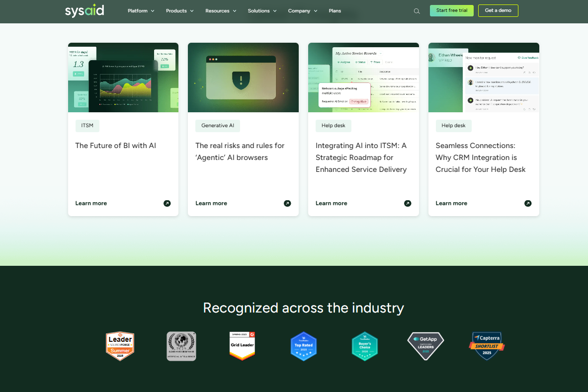 SysAid is a cloud helpdesk for ticketing, automation, and IT asset tracking.