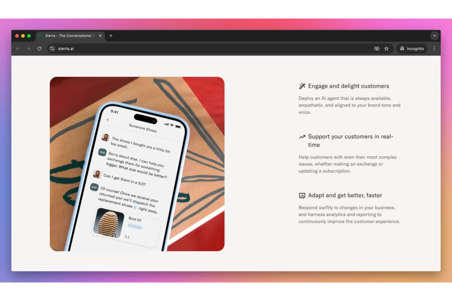 Sierra is an AI call agent that automates customer calls with fast responses.