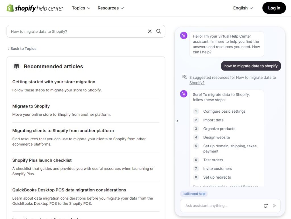 shopify help center screenshot