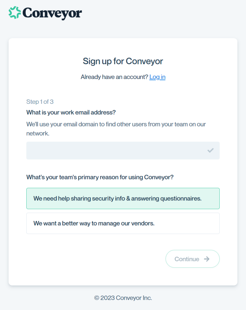conveyor sign up screenshot