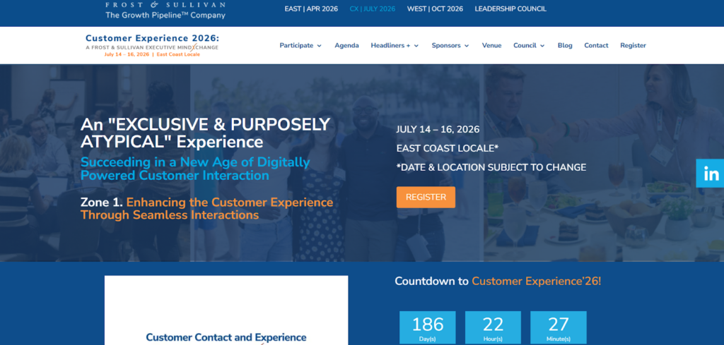 The landing page for the Customer Experience: A Frost &amp; Sullivan Executive MindXchange