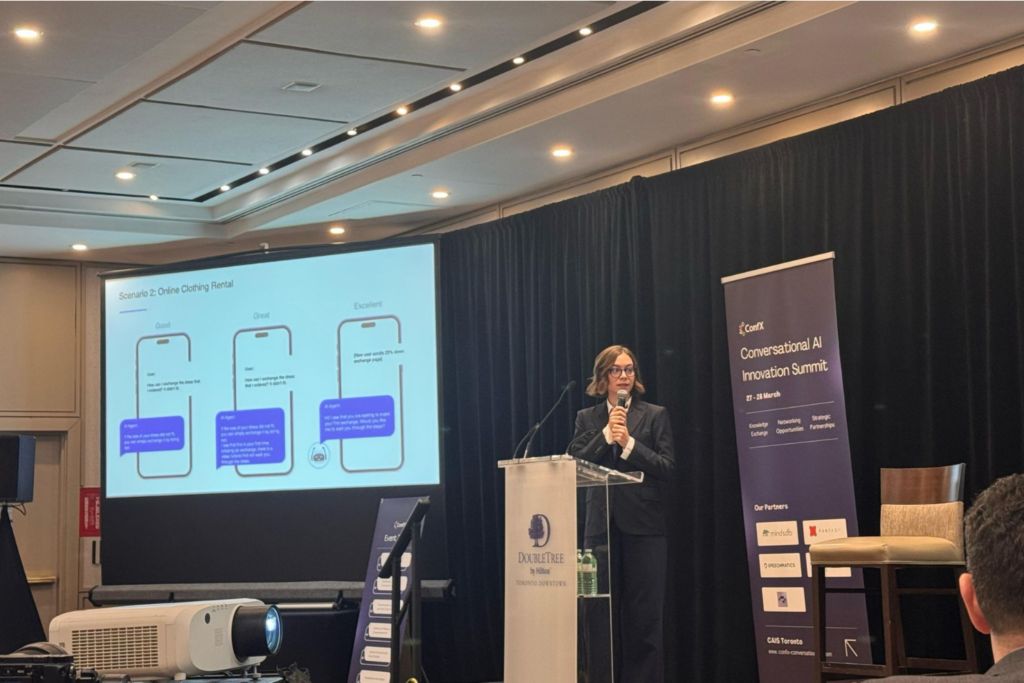 Alyssa Young, Conversation Design Project Manager at Notion, presenting at the CAIS 2025 in Toronto