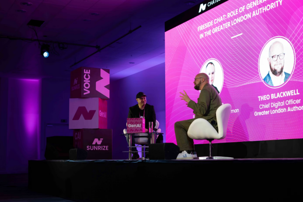 Yoav Barel, Founder &amp; Executive Chairman of Chatbot Summit, shared the stage with Theo Blackwell, Chief Digital Officer of Greater London Authority at the 2025 Chatbot Summit