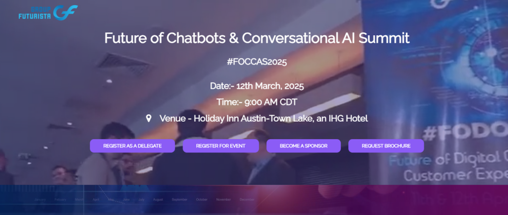 Screenshot of the Future Of Chatbots & Conversational AI Summit landing page