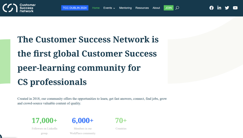 Startseite des Customer Success Network.