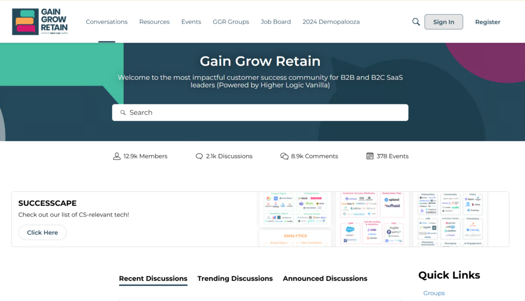 Community-Seite von Gain Grow Retain.