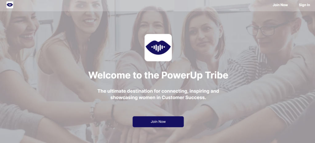 Startseite der PowerUp-Tribe-Community für Frauen im Customer Success.