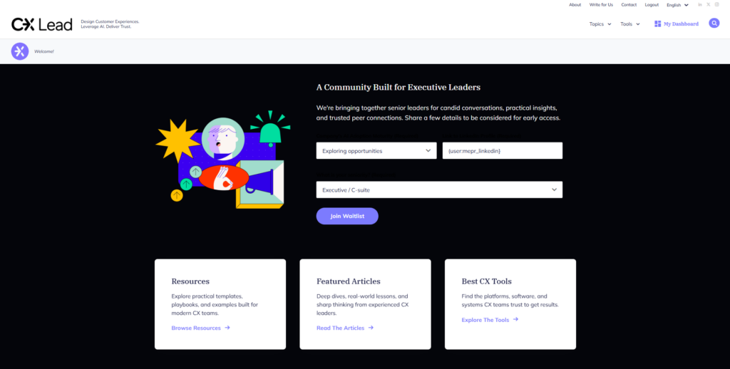 Screenshot of the CX Lead membership dashboard