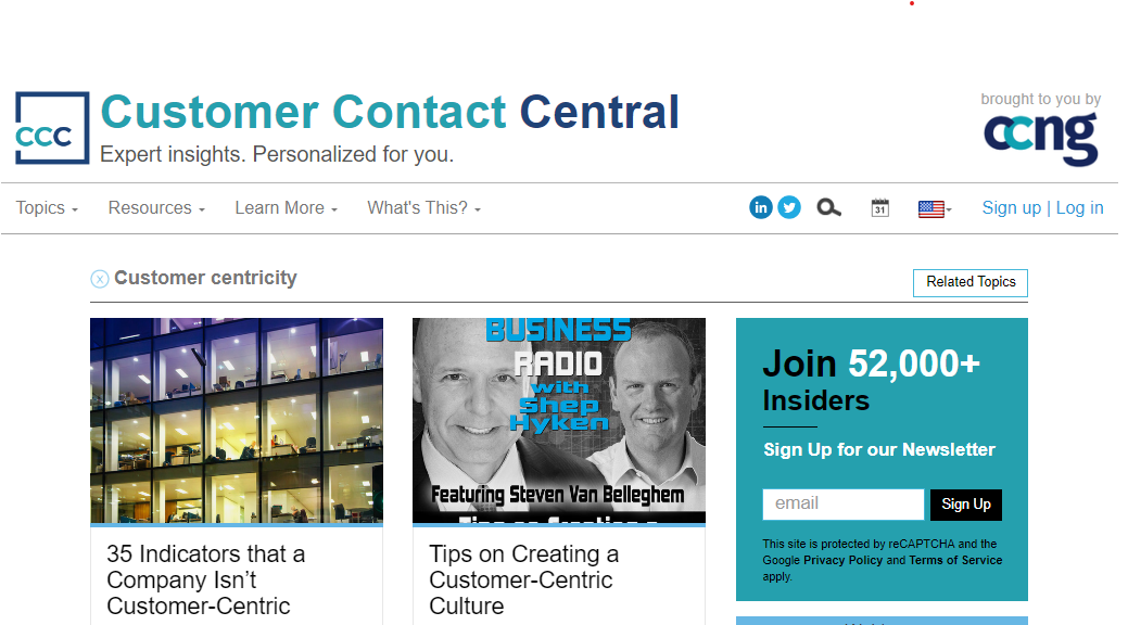 Customer Contact Central website screenshot