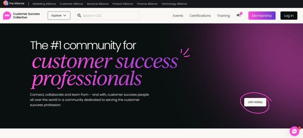 The webpage screenshot of the Customer Success Collective community