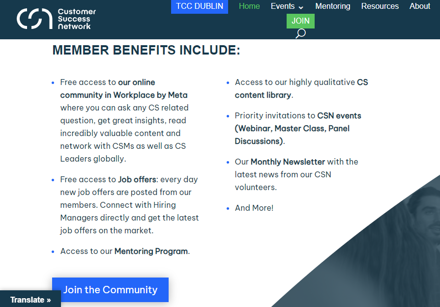 Customer Success Network member benefits page