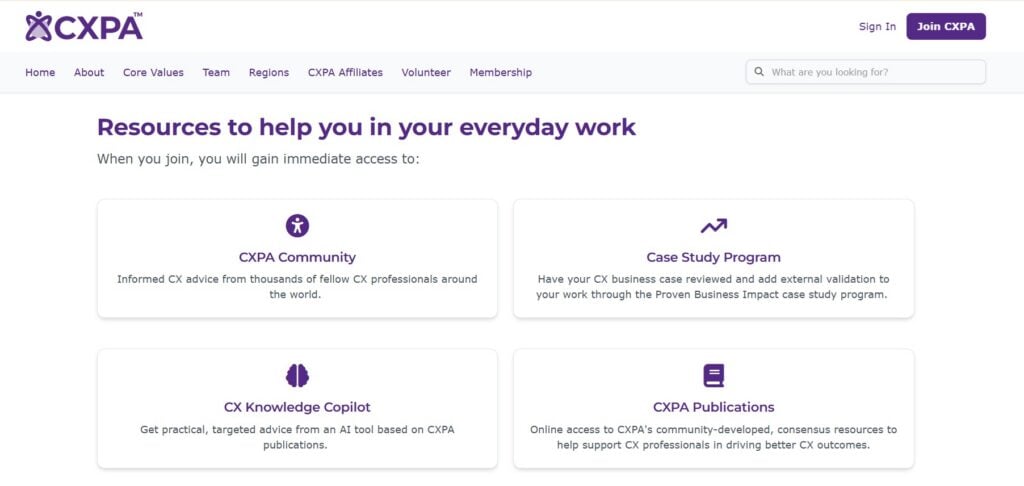The CXPA webpage screenshot