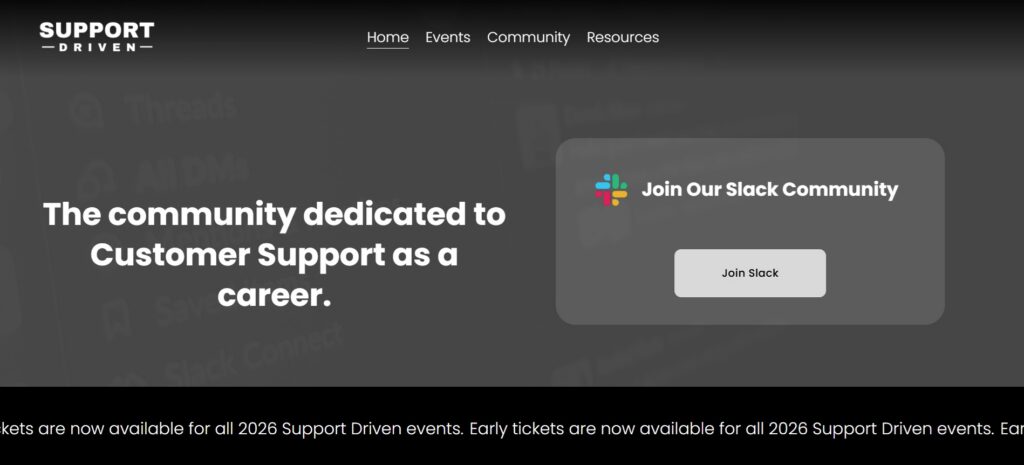 Screenshot of the Join page of the Support Driven community