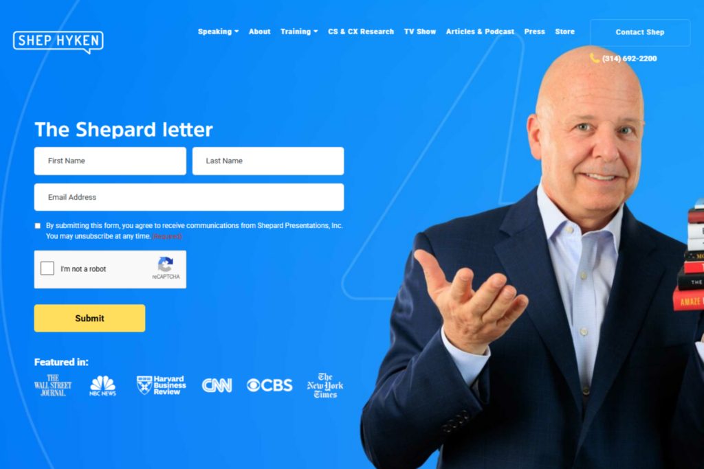 The Shepard Letter newsletter signup page with subscription form