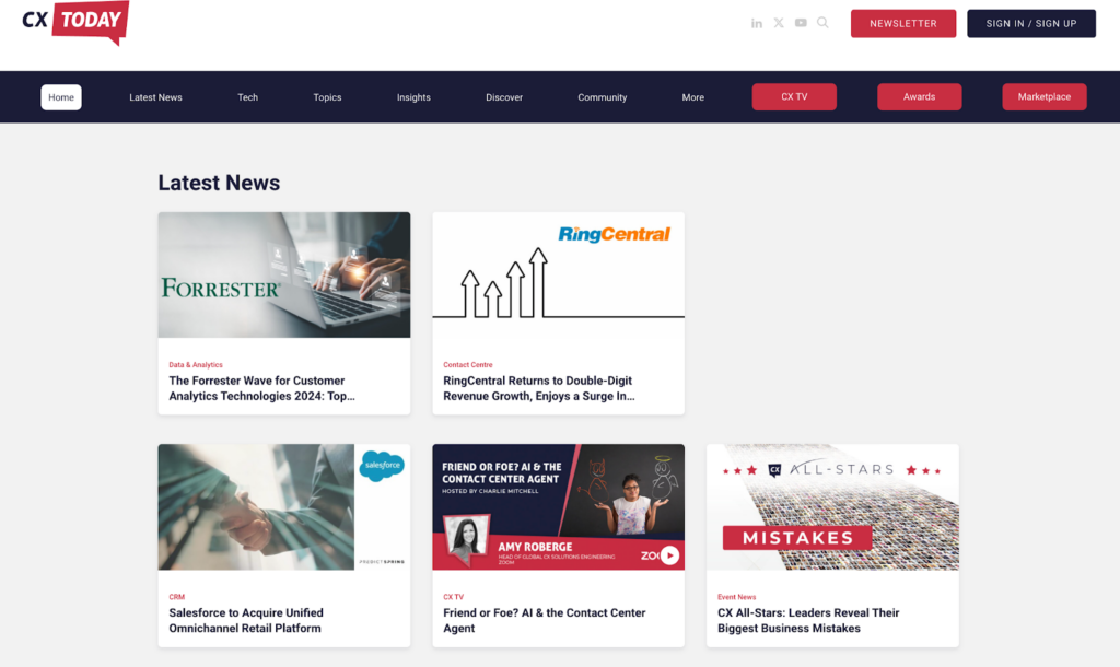 The CX Today home page