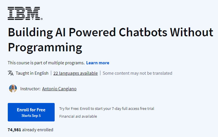 Building AI Powered Chatbots Without Programming website screenshot