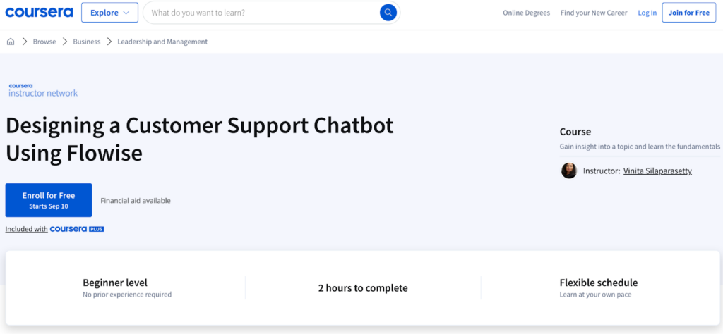 Designing a Customer Support Chatbot Using Flowise website screenshot