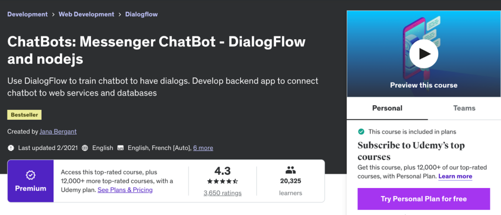 ChatBots: Messenger ChatBot - DialogFlow and nodejs website screenshot