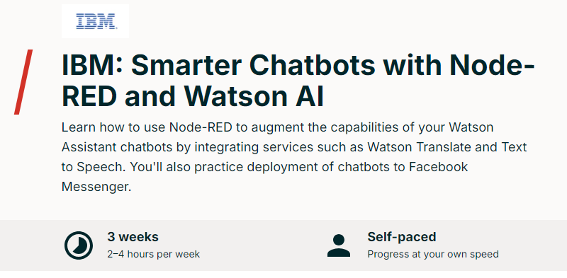 Smarter Chatbots with Node-RED and Watson AI course screenshot